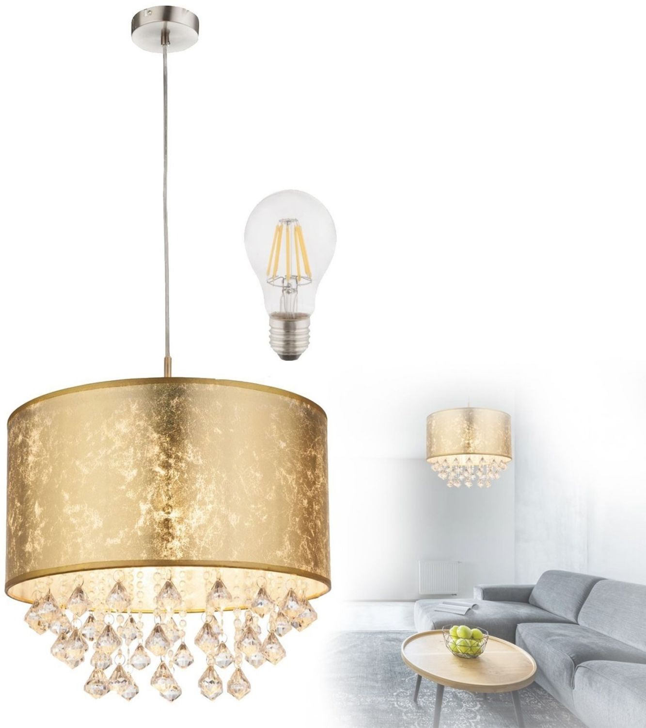 Hängeleuchte Esszimmer LED Pendelleuchte Wohnzimmer Hängelampe Gold HL4453 Bild 1