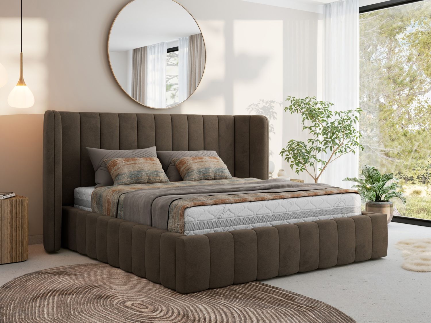 Polsterbett GOLETTA CLASSIC 180 x 200 cm mit gepolstertem Kopfteil, stabilem Bettrahmen, Lattenrost und Bettkasten mit Gasdruckfedern, Doppelbett, zeitloses Design Pocket Matratze - Braun Velvet - VIRE LUX Bild 1