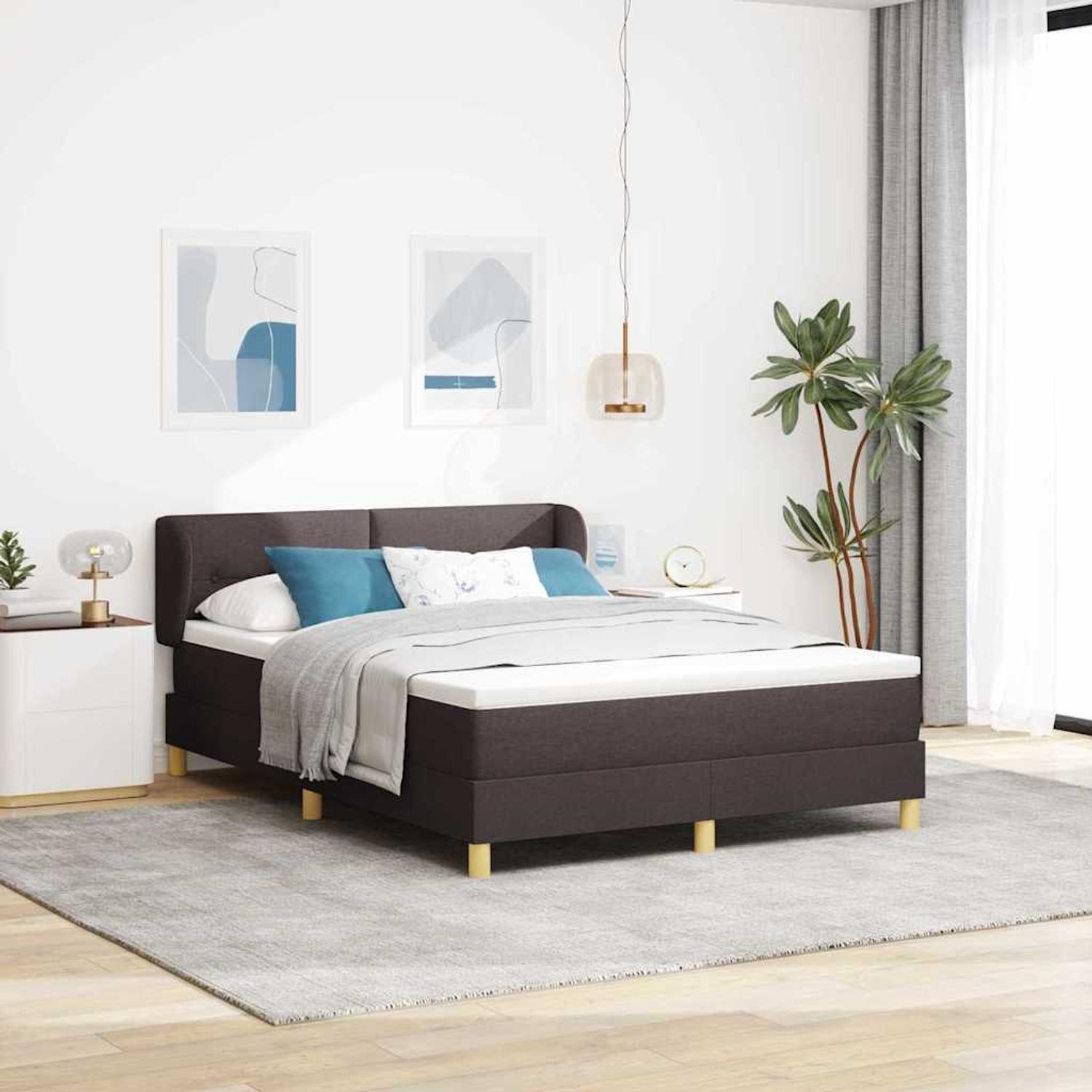 vidaXL Boxspringbett mit Matratze Dunkelbraun 140 x 200 cm Stoff 3340216 Bild 1