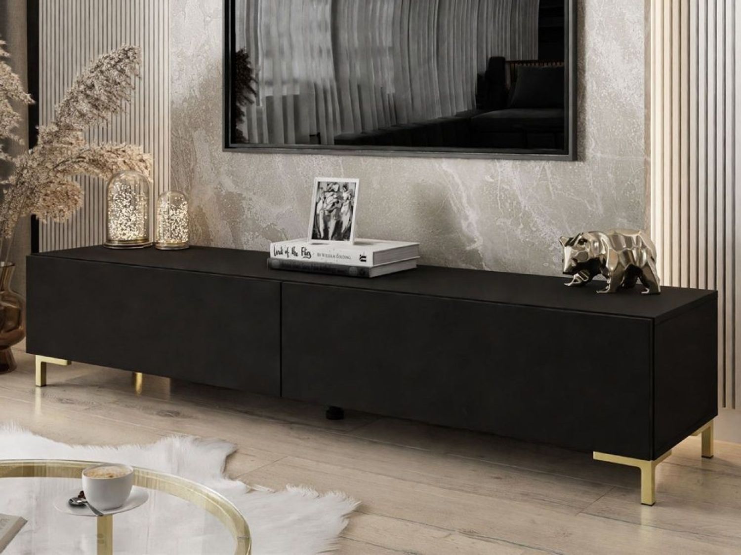 ALLHOUSE24 Lowboard MATT mit verschiedenen Füßen in Farbe gold/schwarz/chrom Fernsehtisch, Breite 175 cm Bild 1