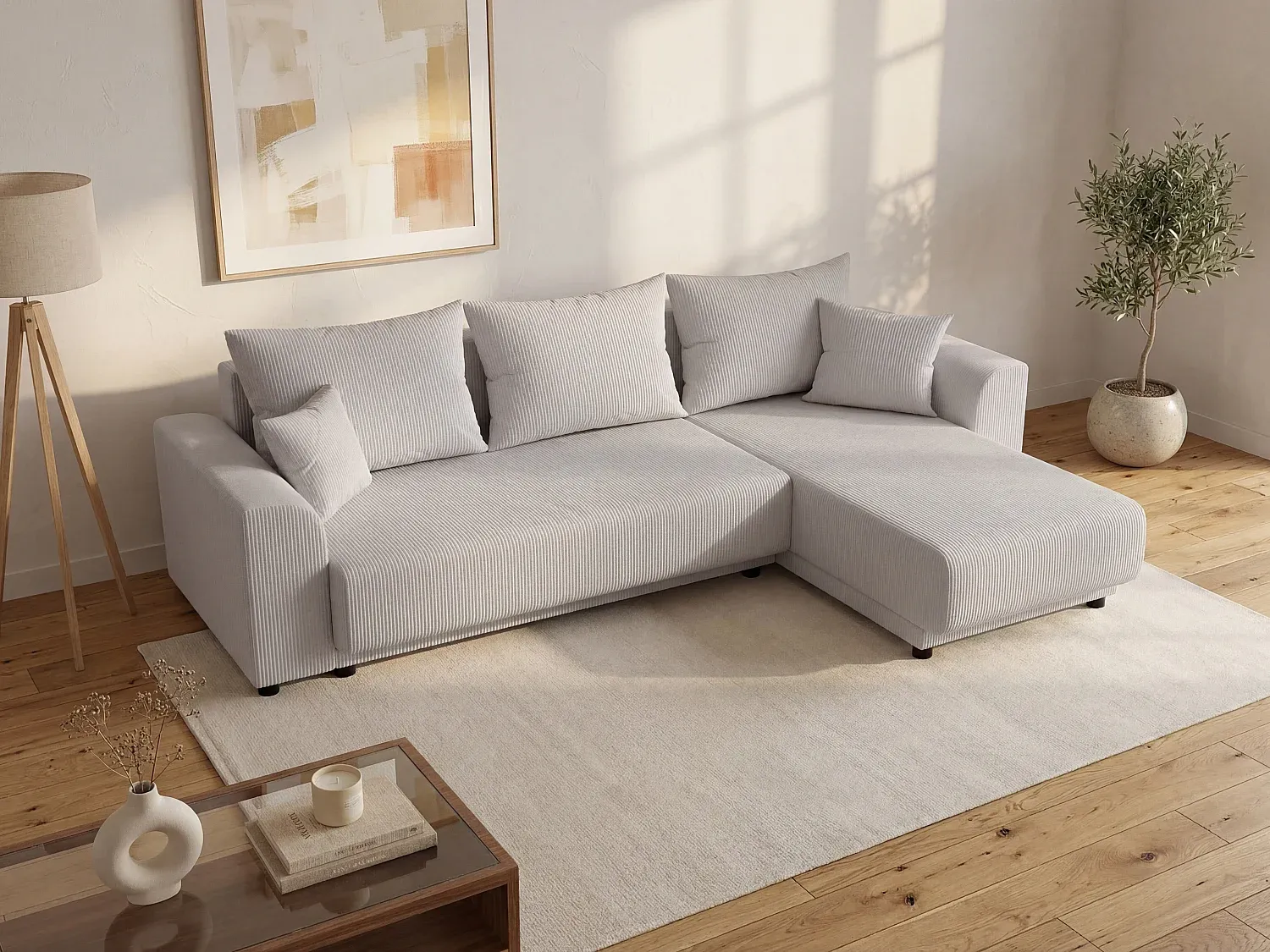 Vente-unique - NESSARO Sofa SamtStoff Grau - B 149 cm x H 80 cm x L 240 cm Bild 1