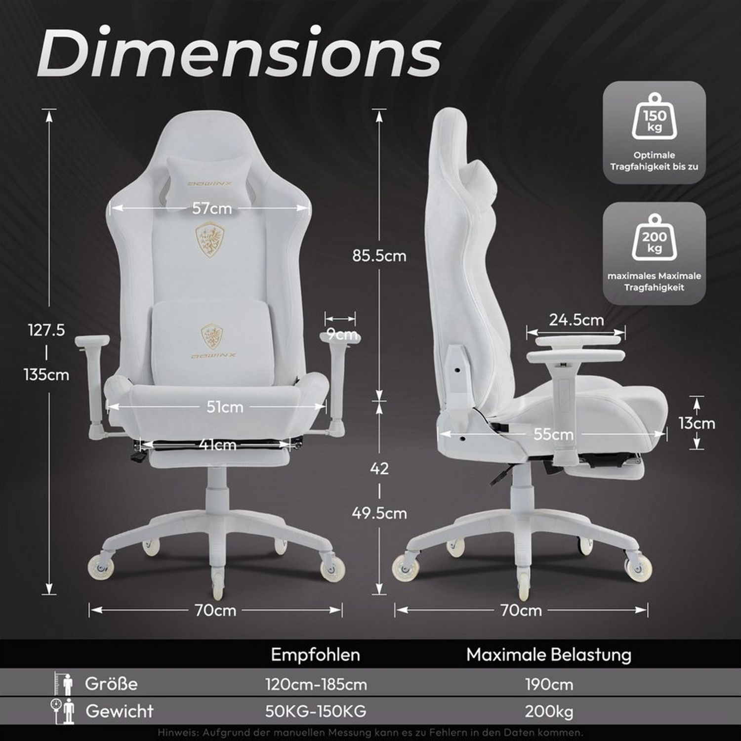 Dowinx Gaming-Stuhl Atmungsaktiver und Ergonomischer Bürostuhl aus Mikrofaser-Velours (Packung), Mikrofaser-Velours, Ausziehbarer Fußstütze, Armlehnen Verstellbar Bild 1