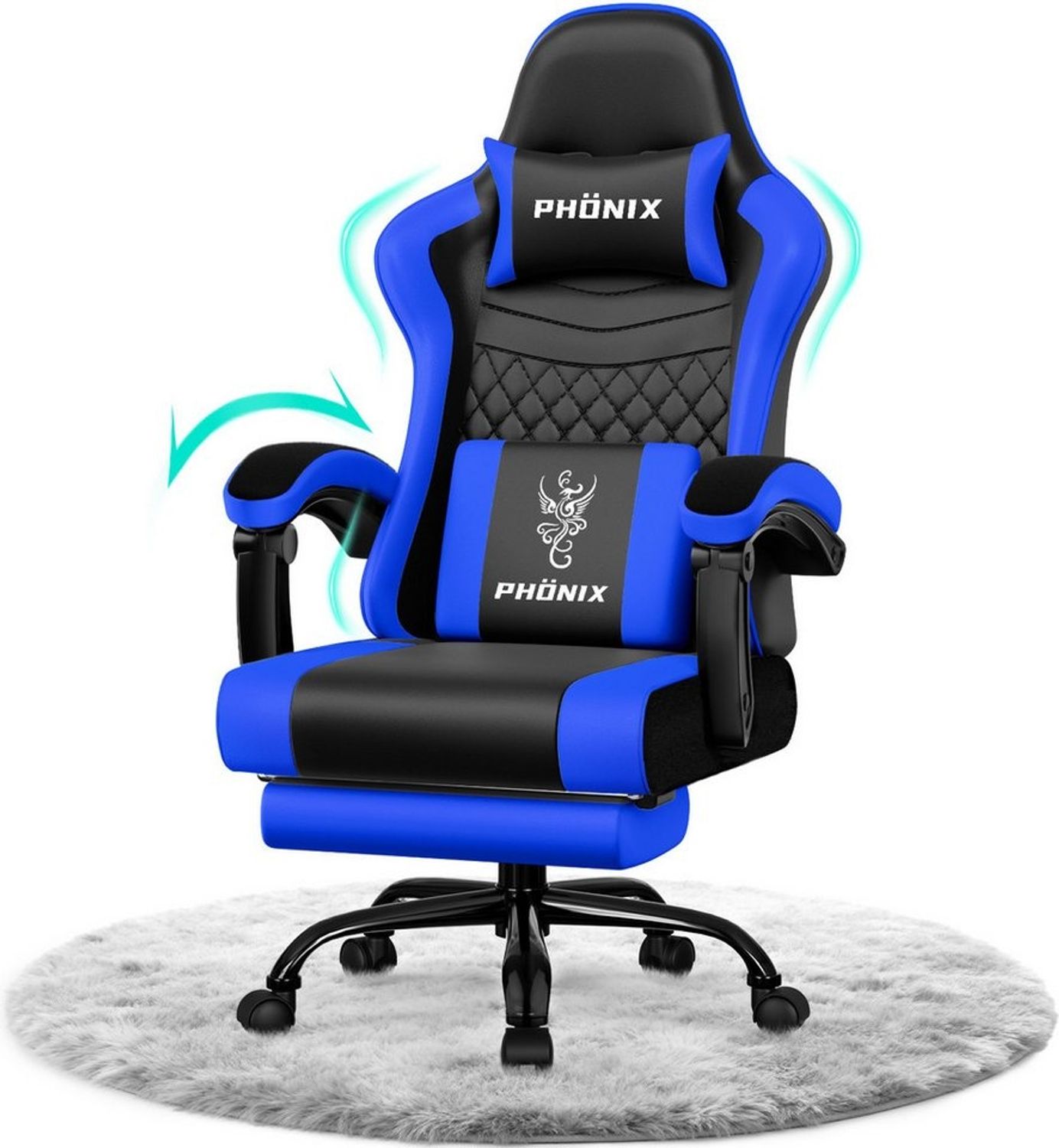 Adormii Gaming-Stuhl Gaming Stuhl ergonomisch Gaming Chair Bürostuhl verstellbare (Gaming Stuhl mit verstellbaren Lendenkissen, Armlehne und Kopfstütze, Gamer Stuhl Bequeme Sitzkissen), gepolsterter Gaming-Stuhl, bis 150 kg Belastbarkeit, mit Wippfunktion Bild 1