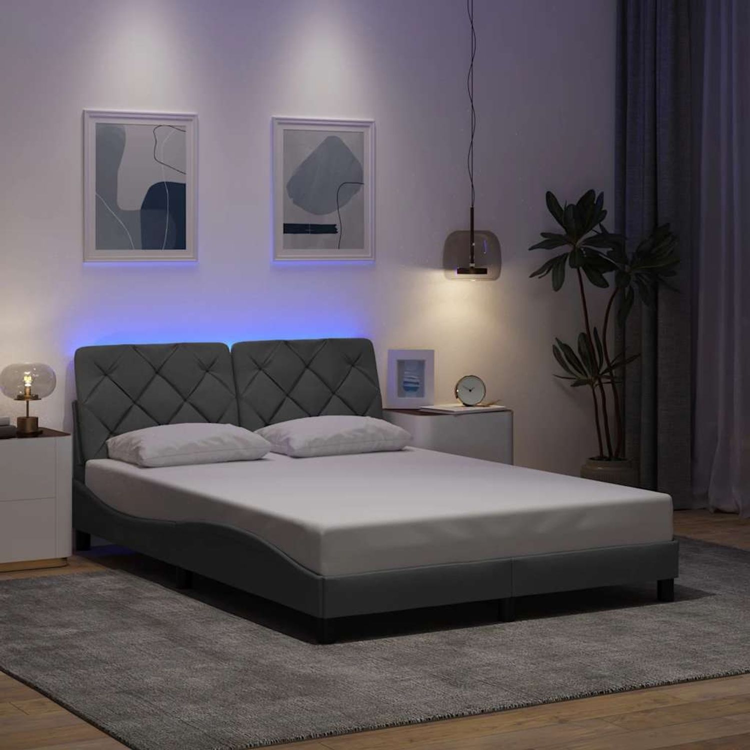 vidaXL Bettgestell mit LED ohne Matratze Hellgrau 140x200 cm Stoff 3310671 Bild 1