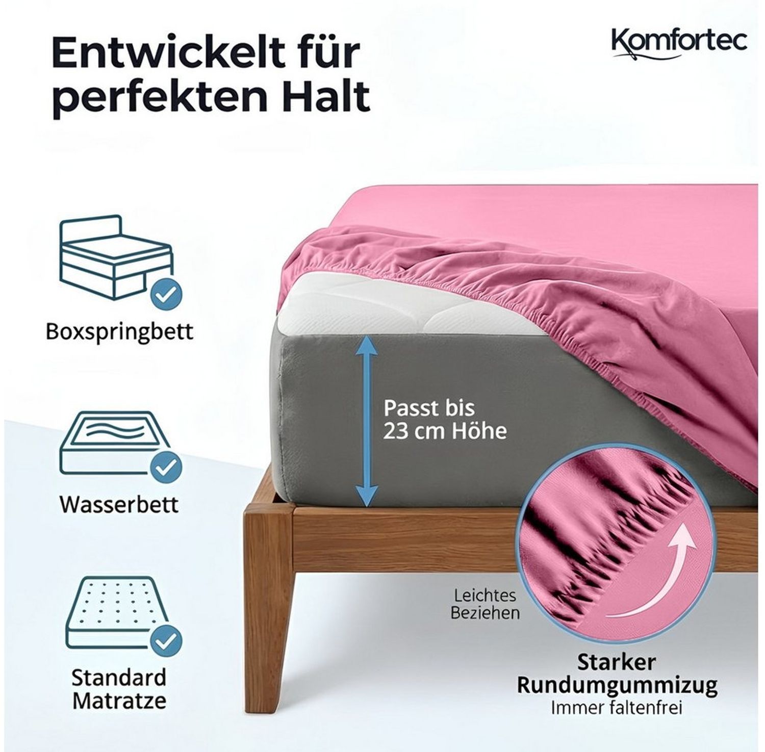 Komfortec Spannbettlaken Jersey Spannbettuch, 90x200, 140x200, 160x200, 180x200 oder 200x200 cm, 100% Baumwolle (135 g/m), Gummizug: Rundum, (1 Stück), OEKO-TEX® Standard 100 Zertifisiert, für Matratzen bis 25 cm Höhe Bild 1
