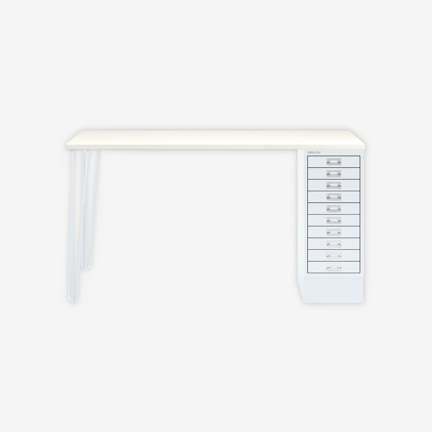 MultiDesk, 2 Stahlfüße, 1 MultiDrawer mit 10 Schüben, Dekor Weiß, Farbe Verkehrsweiß, Maße: H 740 x B 1400 x T 600 mm Bild 1