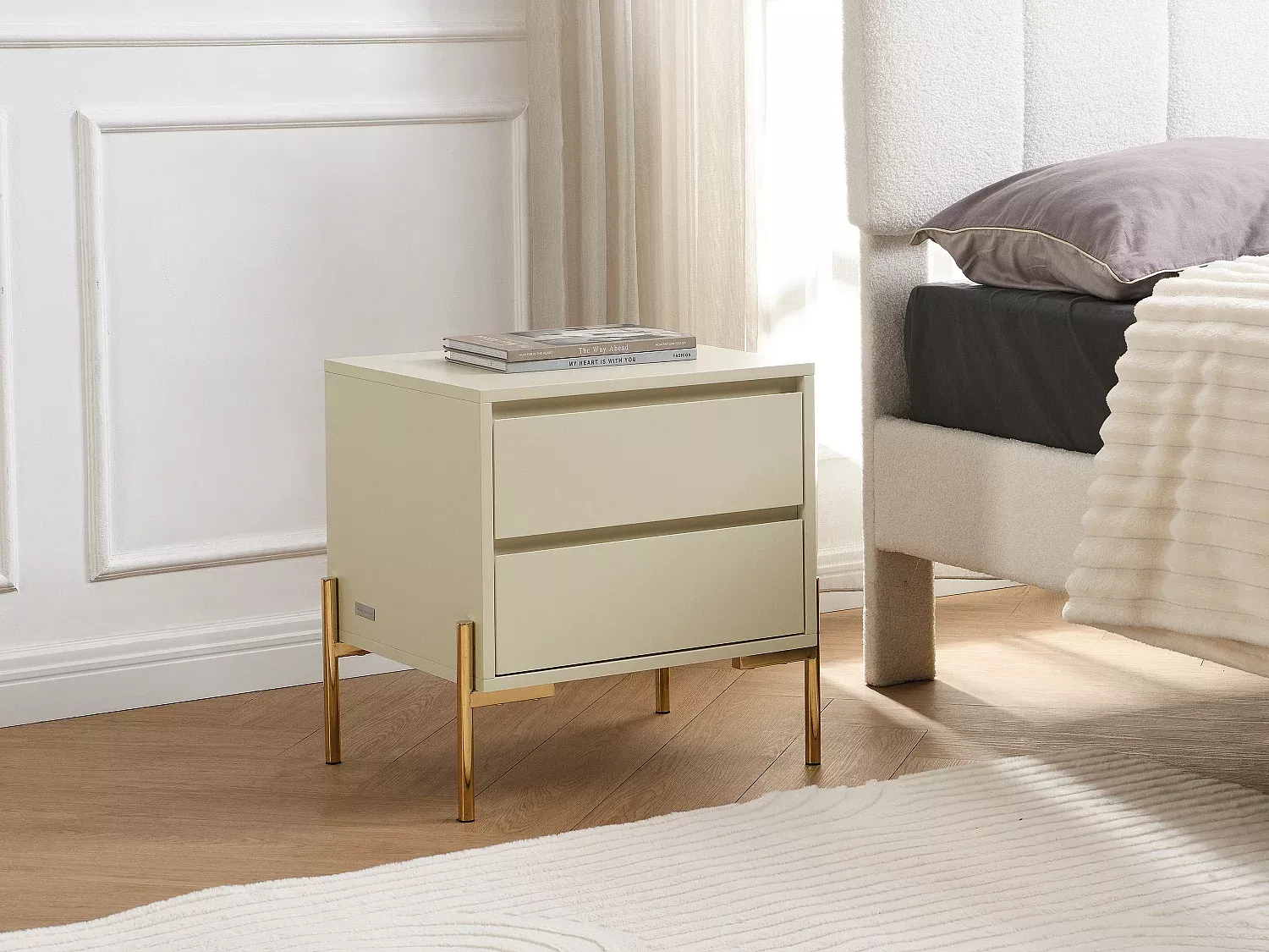Vente-unique - KORASA Bedside table Holz, Platte Beige - B 40 cm x H 50 cm x L 50 cm Bild 1