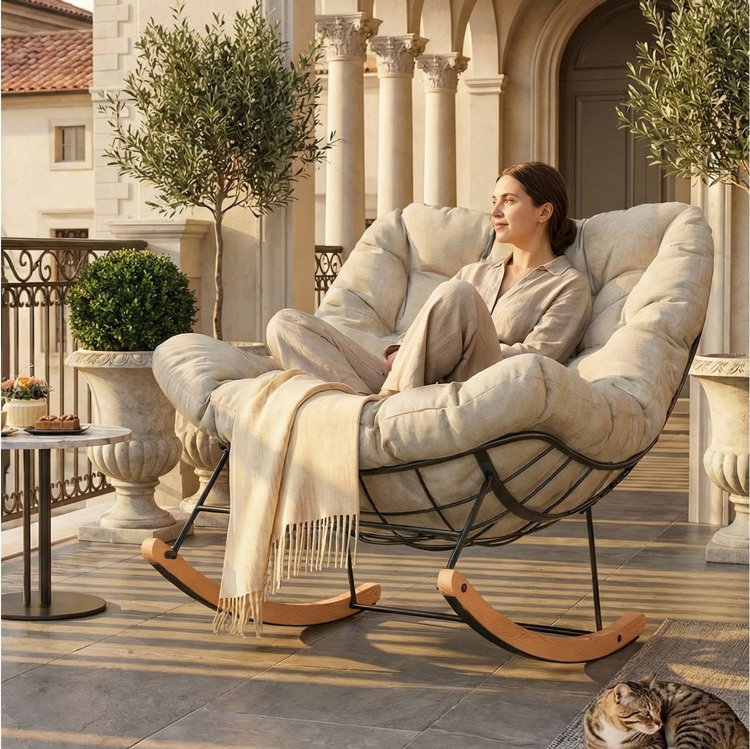 FLEXISPOT Schaukelsessel Komfortabler Loungesessel, Gartenliege mit Kopfkissen (mit sanfter Schaukelfunktion, Kopfkissen & stabilem Metallrahmen), ideal für Balkon, Terrasse, Garten & Wohnzimmer Bild 1