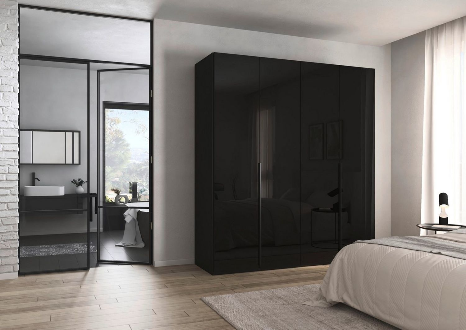 rauch Drehtürenschrank Kleiderschrank Schrank Garderobe Wäscheschrank BESTSELLER MONTCLAR (3 Ausstattungen BASIC/CLASSIC/PREMIUM (SOFT-CLOSE), Breiten 201-400 cm) Front in Glas/Hochglanz/Dekor/Grauspiegel in 5 Breiten MADE IN GERMANY Bild 1