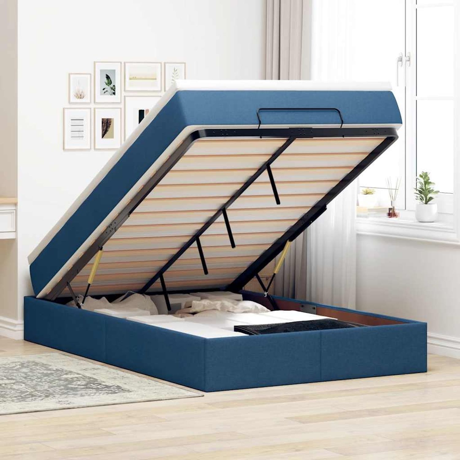 vidaXL Ottoman-Bett mit Matratze Blau 120x190 cm Stoff 3311098 Bild 1