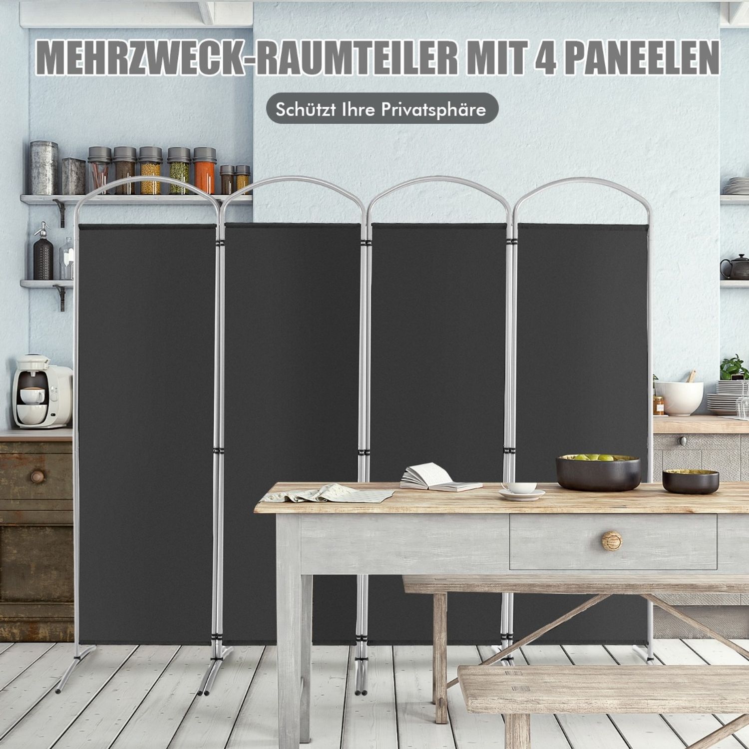Klappbarer Raumteiler mit 4 Paneelen Trennwand für Zuhause 221 x 51 x 188 cm-Grau Bild 1