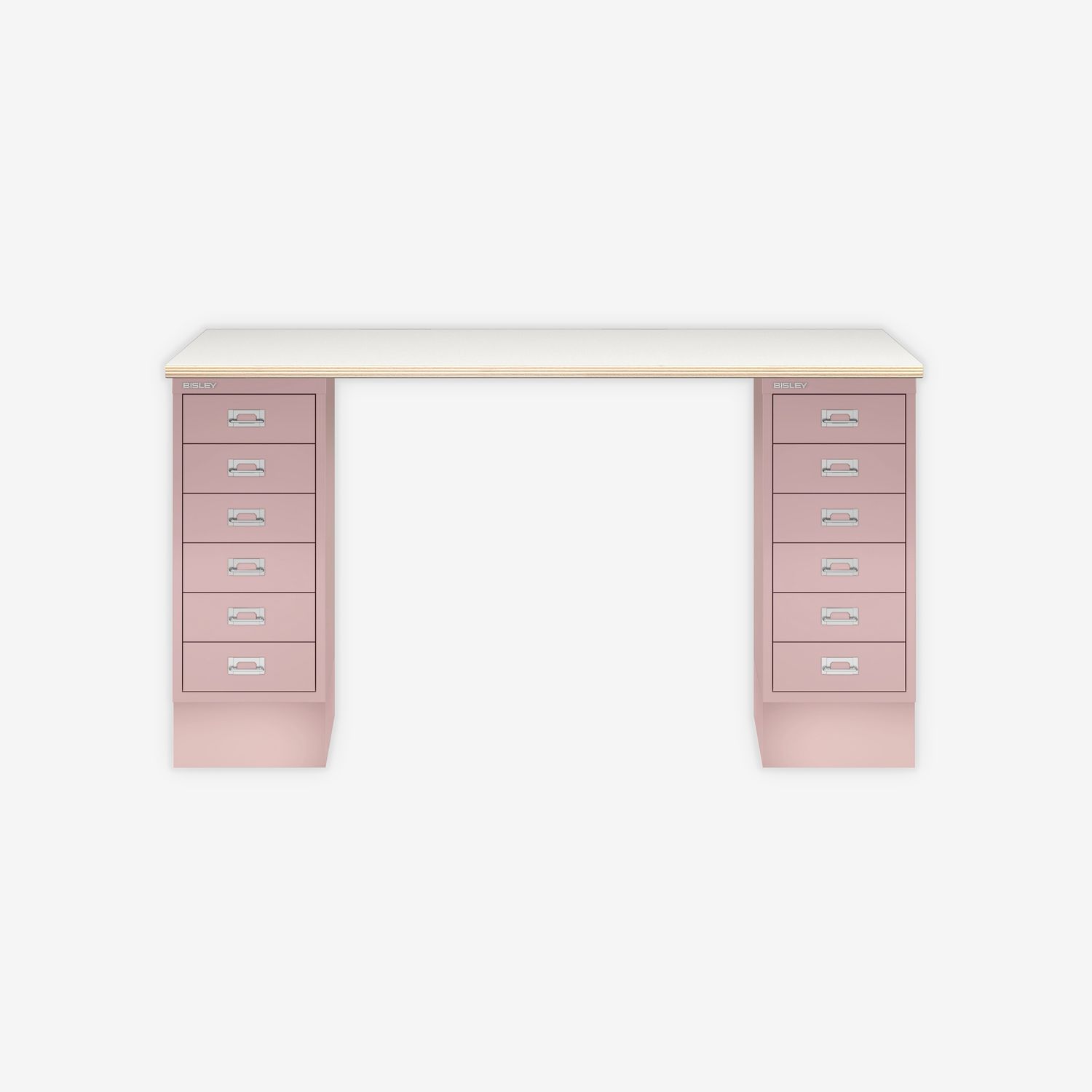 MultiDesk, 2 MultiDrawer mit 6 Schüben, Dekor Plywood, Farbe Pastellpink, Maße: H 740 x B 1400 x T 600 mm Bild 1