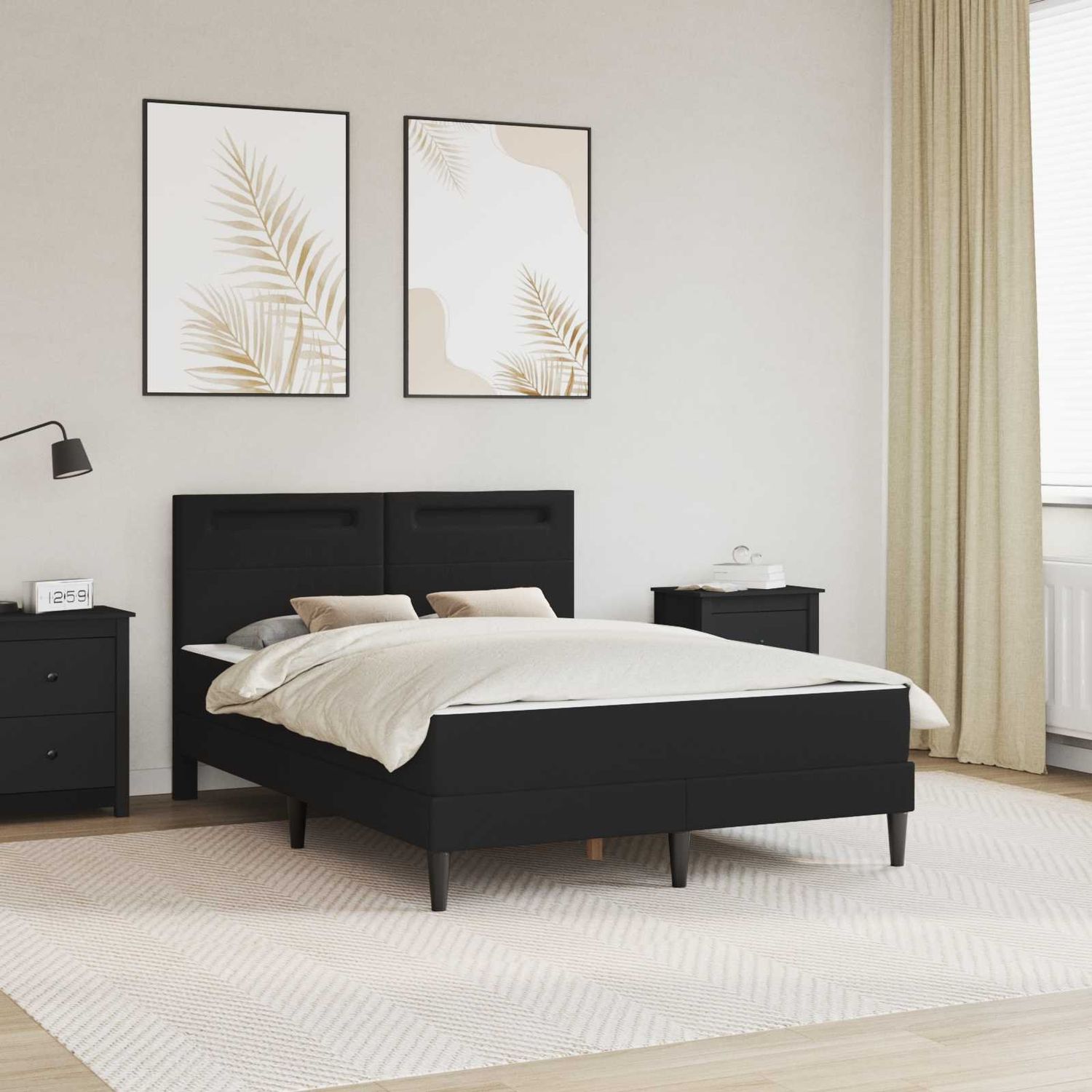 vidaXL Bettrahmen mit LED-Lichtleisten Schwarz 160 x 200 cm Kunstleder 3415004 Bild 1