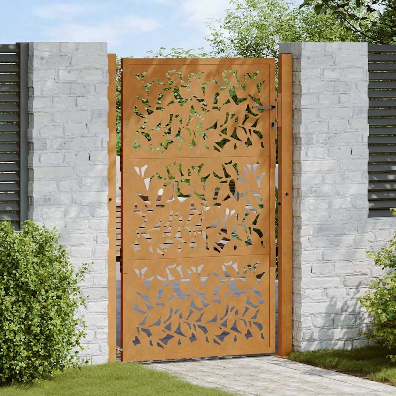 vidaXL Gartentor 100x125 cm Verwitterungsstahl Blattdesign 4100965 Bild 1