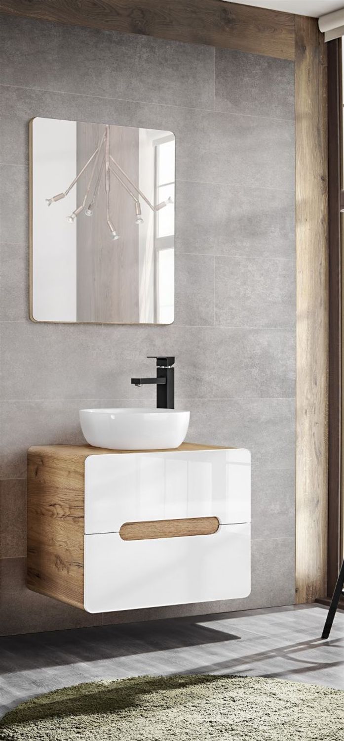 Badmöbel Set 2-tlg Badezimmerset FERMO Weiss HGL 60cm ohne Waschtisch Bild 1