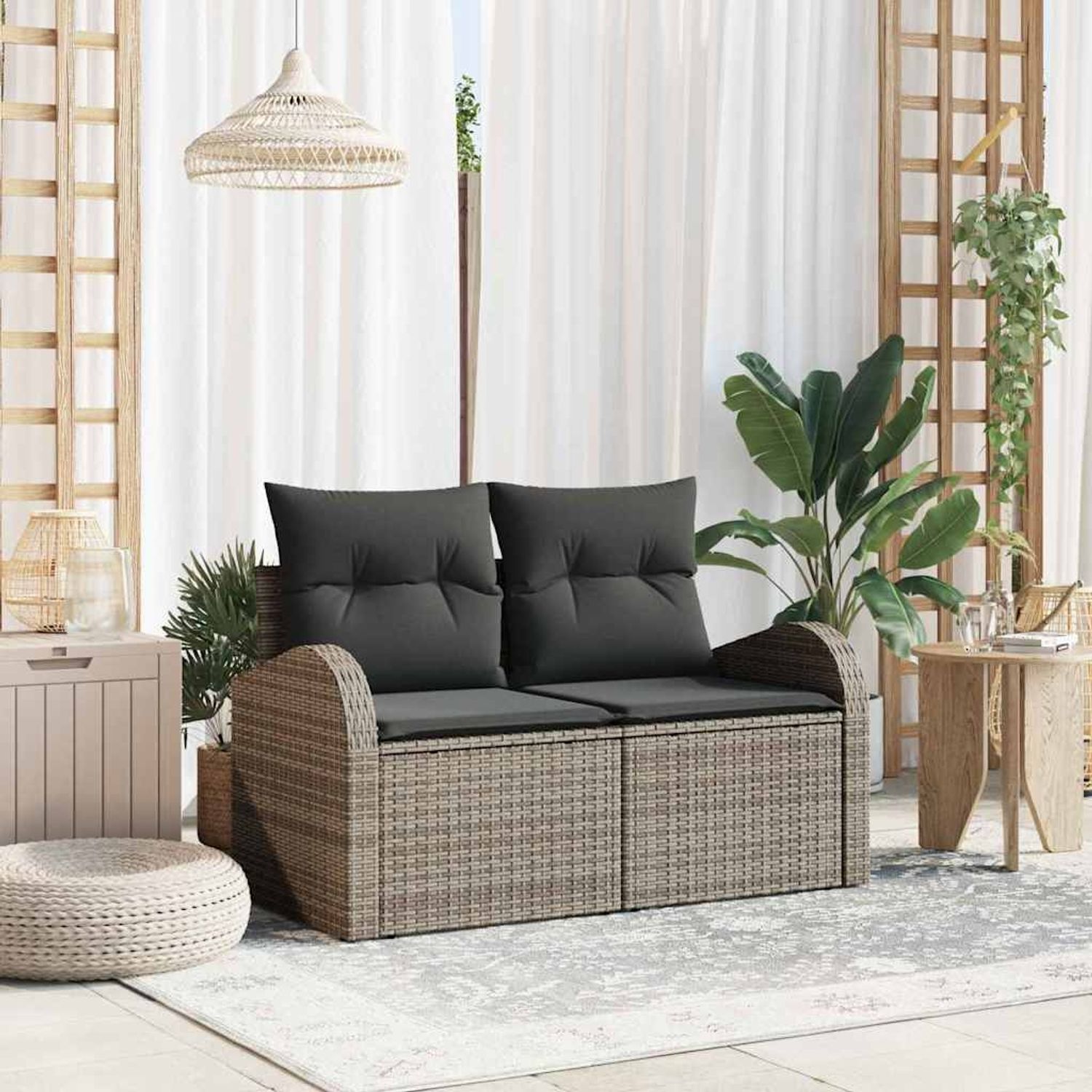 vidaXL Gartensofa mit Kissen Grau 124 x 62 x 69cm Poly-Rattan 42006744 Bild 1