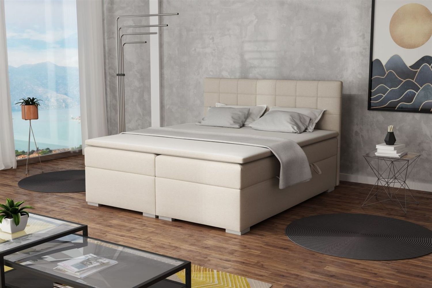 Boxspringbett Schlafzimmerbett FARUK 160x200cm Stoff Aragon Beige Bild 1
