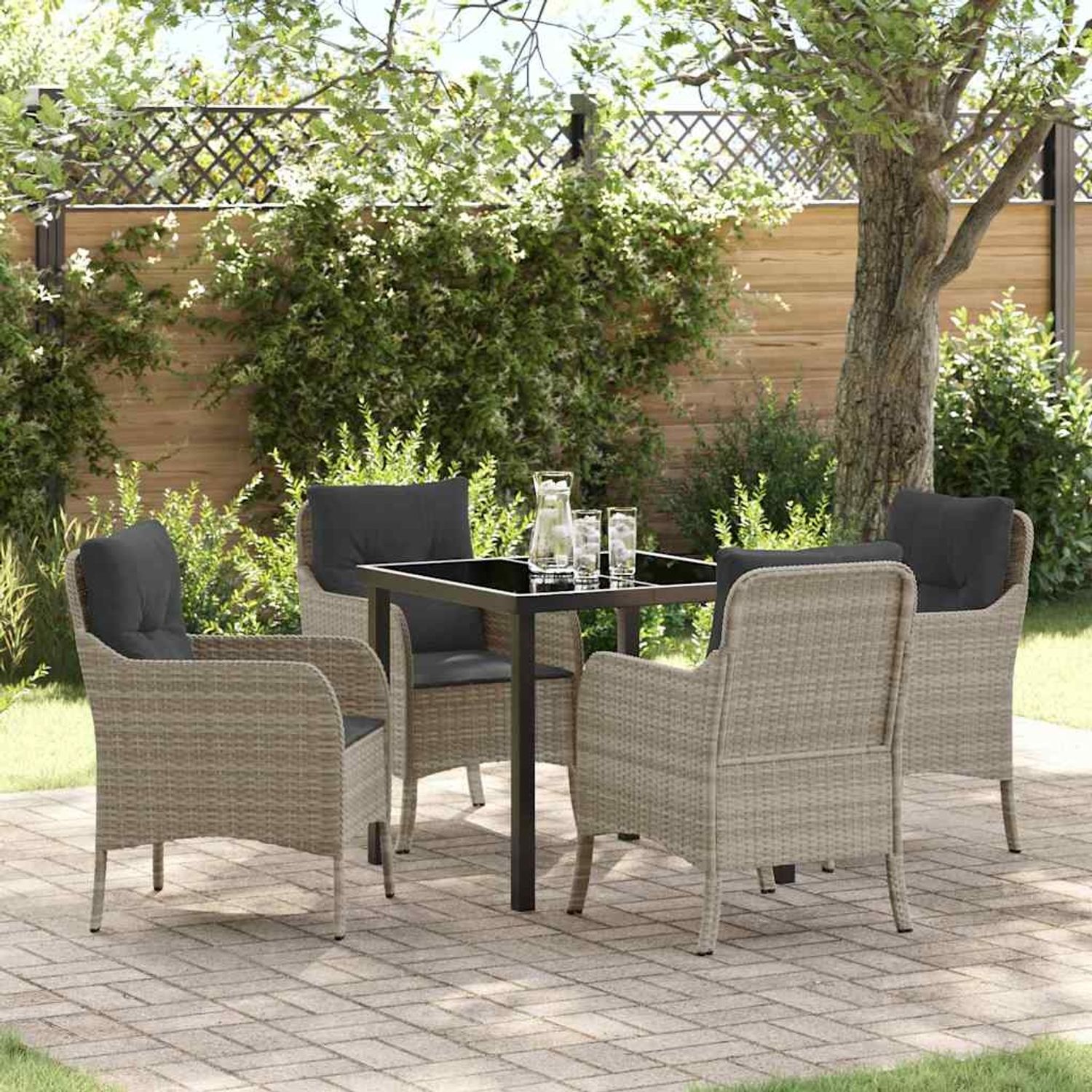 vidaXL Garten Essgruppe mit Kissen 5 pcs Hellgrau Poly-Rattan 3380184 Bild 1