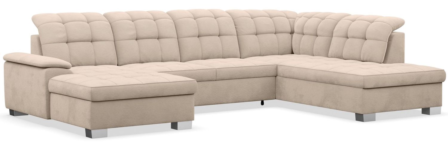 Selsey 'Jamaal' Wohnlandschaft mit Schlaffunktion und Stauraum linksseitig, Velours hydrophob, beige Bild 1
