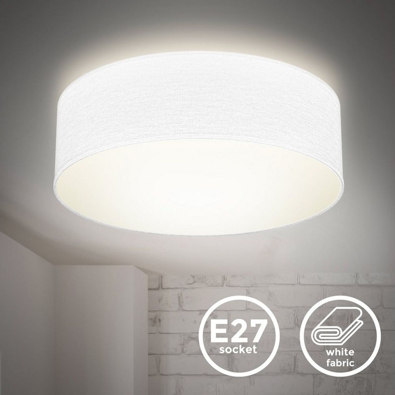 B.K.Licht Deckenleuchte Stoff-Deckenlampe 30cm 1-fammig E27 Wohnzimmer LED / Halogen - BKL1215, ohne Leuchtmittel, Abhängig vom Leuchtmittel - Warmweiß / Neutralweiß / Kaltweiß, graue Stoffdeckenleuchte mit Textilschirm Schafzimmer Küche WC Bad Bild 1