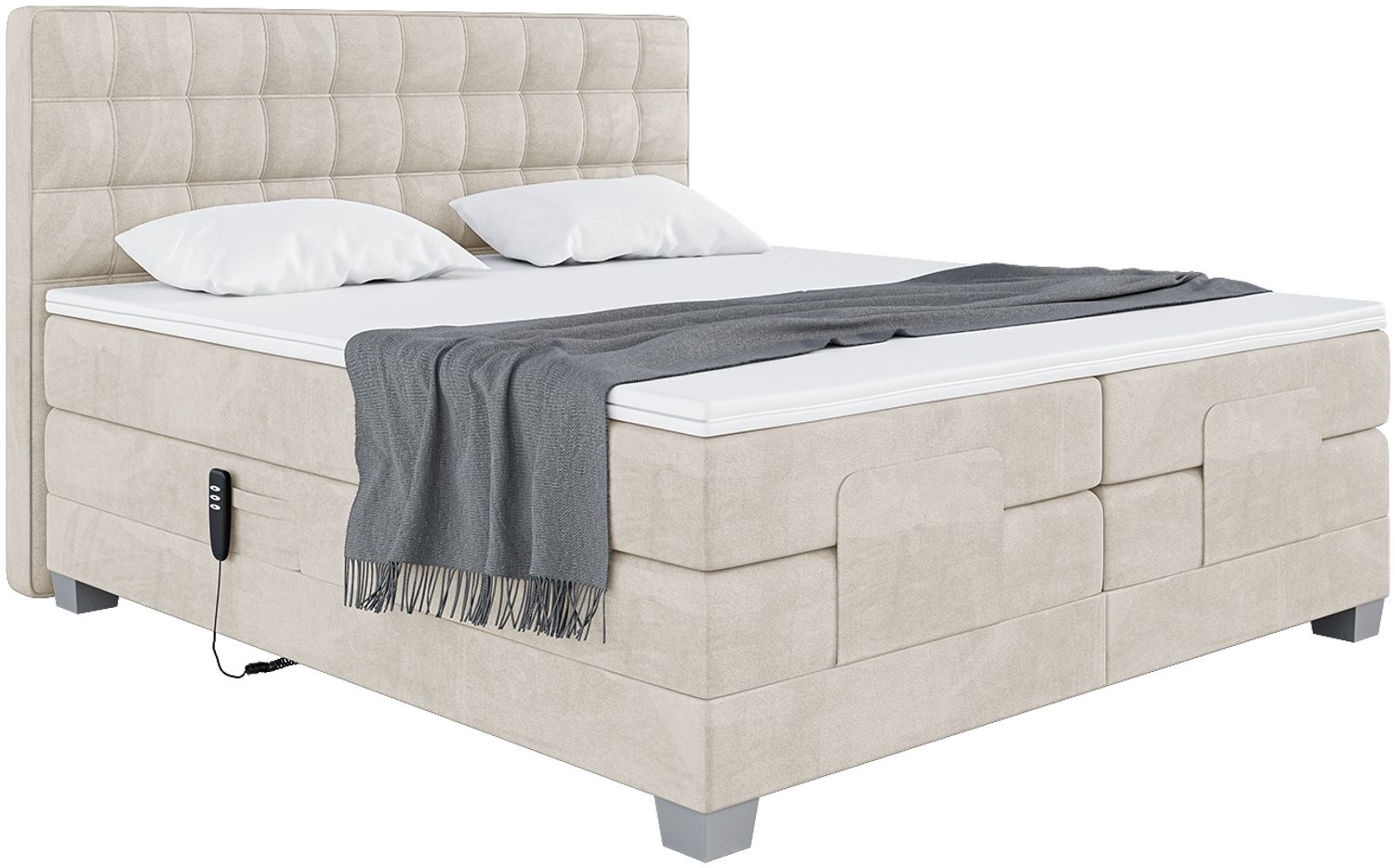 MEBLINI Boxspringbett Elektrisch EDISON 200x200 cm mit Bettkasten - H3/Creme Samt Polsterbett - Doppelbett mit Toppers & Taschenfederkern-Matratzen Bild 1
