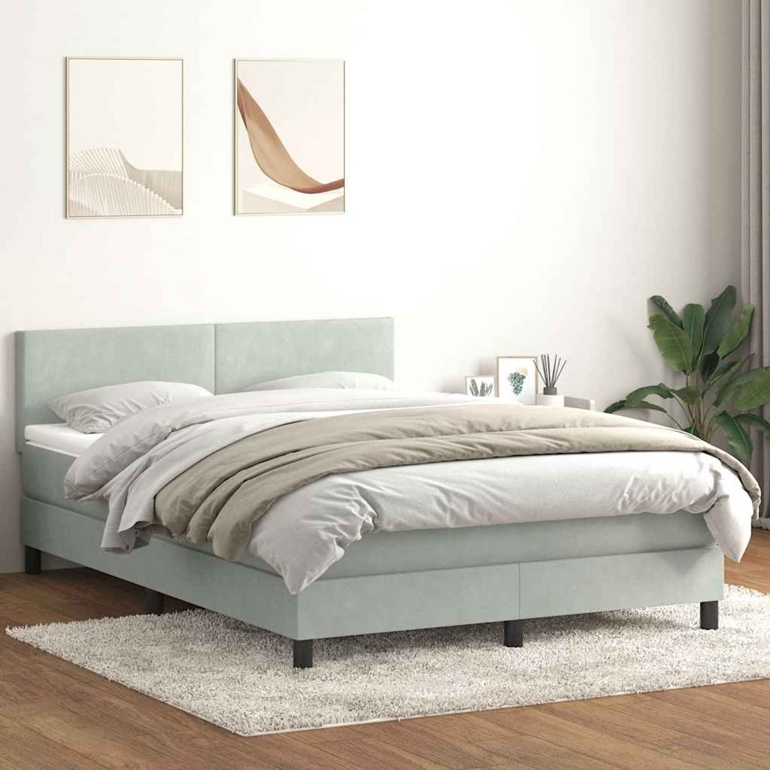 vidaXL Boxspringbett mit Matratze & LED Hellgrau 160x220 cm Samt 3316743 Bild 1
