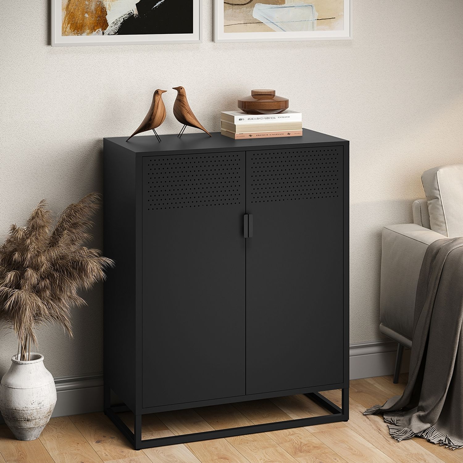 skølm 'Izar' Kommode, Metall, schwarz, 100x80x40 cm, Metallschrank mit 2 Fächern Bild 1
