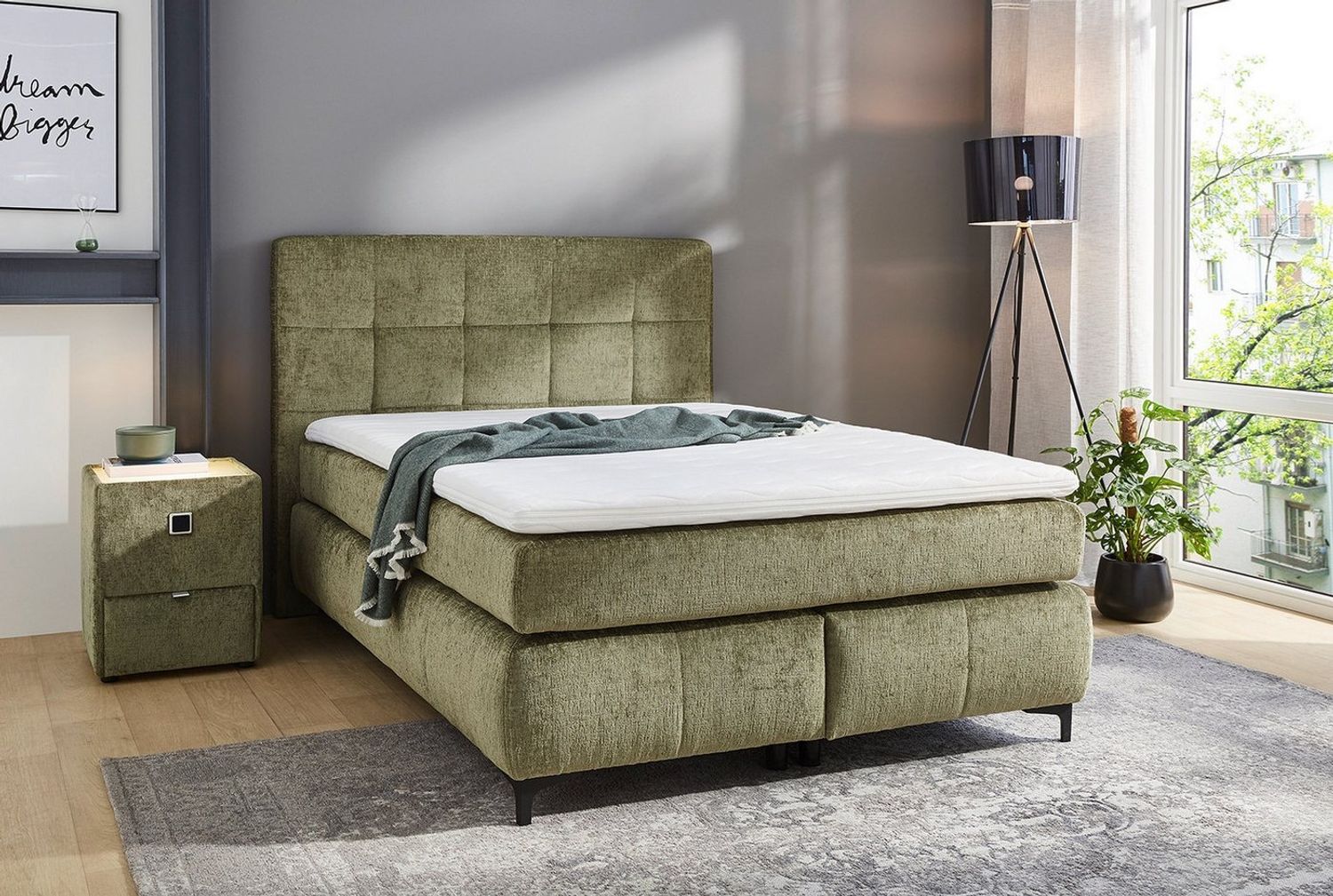 Jockenhöfer 'Beatrice' Boxspringbett, 140x200 cm, Chenille Hellgrün Bild 1