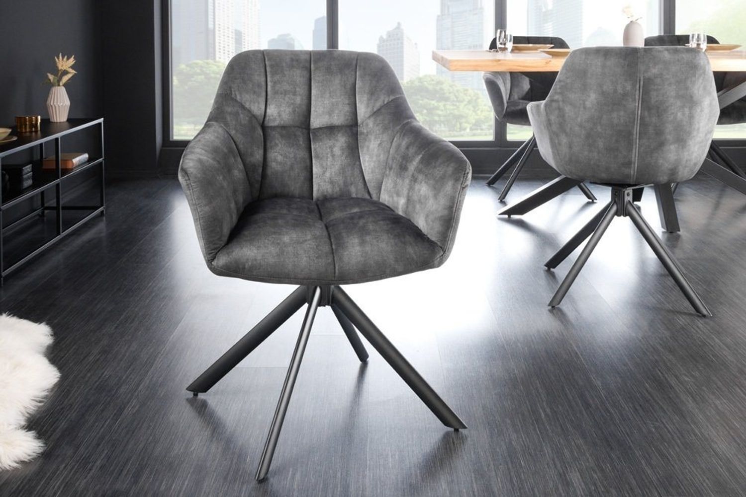 riess-ambiente Polsterstuhl PAPILLON grau / schwarz (Einzelartikel, 1 St), Esszimmer · Samt · Metall · Armlehne · 180° drehbar · Modern Design Bild 1