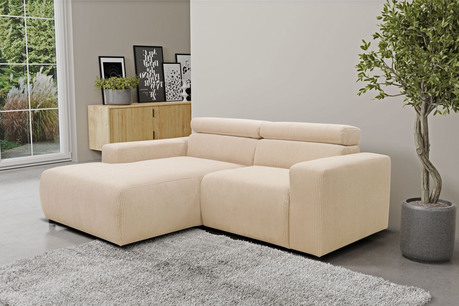 DOMO. collection Ecksofa Brandon, Couch in L-Form mit Kopfteilverstellung, Sofa, Polsterecke, Eckcouch, Polstergarnitur 285 x 175 x 80 cm (BxTxH), creme Bild 1