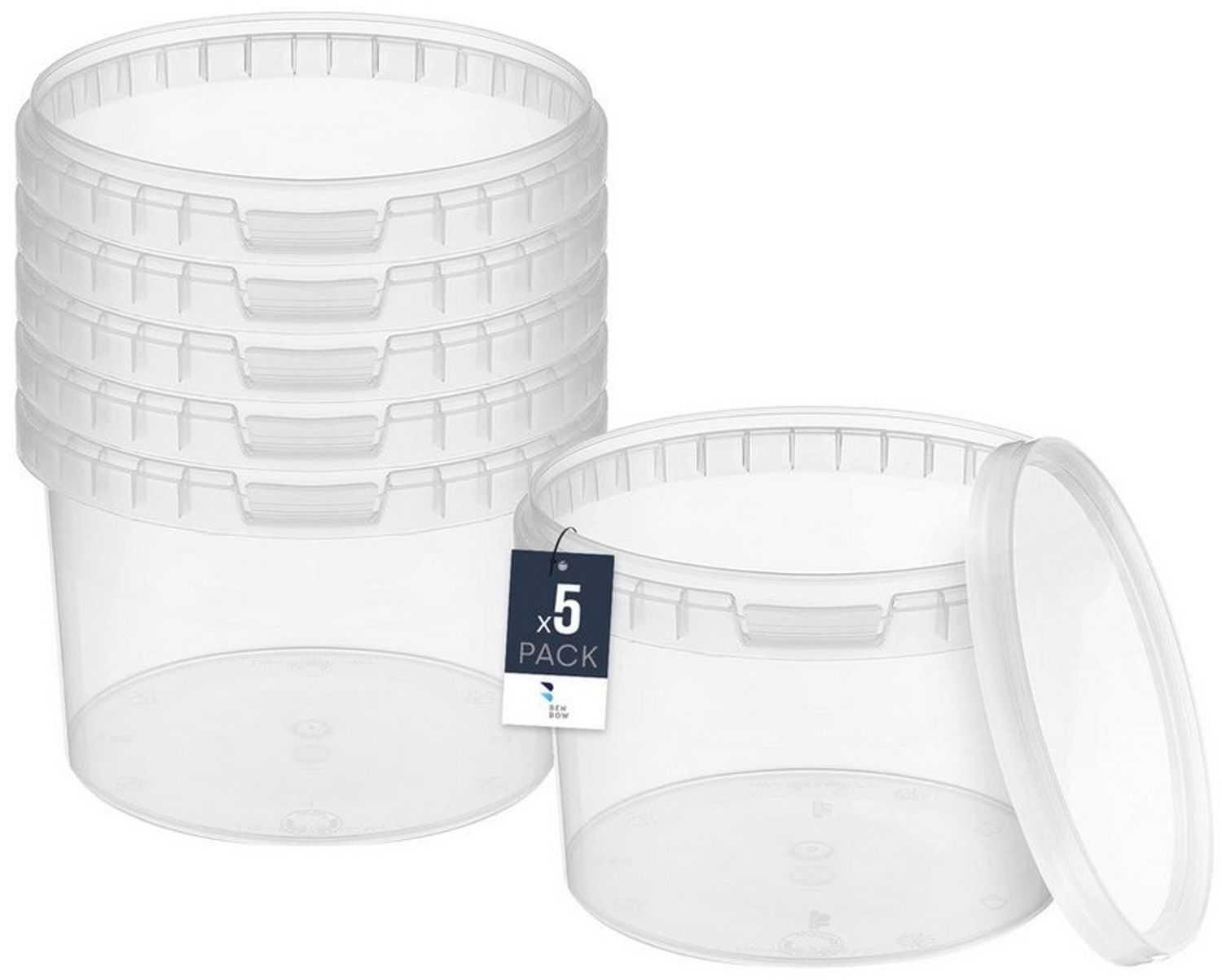 BENBOW Aufbewahrungssystem Eimer mit Deckel 30 20 10 5 3 1 0,5 L Transparent Lebensmittelecht, Polypropylen - Lebensmittelecht, Geschmacksneutral, Auslaufsicher, (5-tlg, PZH-, BRC- und DIN-ISO-zertifiziert), für Lebensmittel, Farben, Chemikalien Bild 1