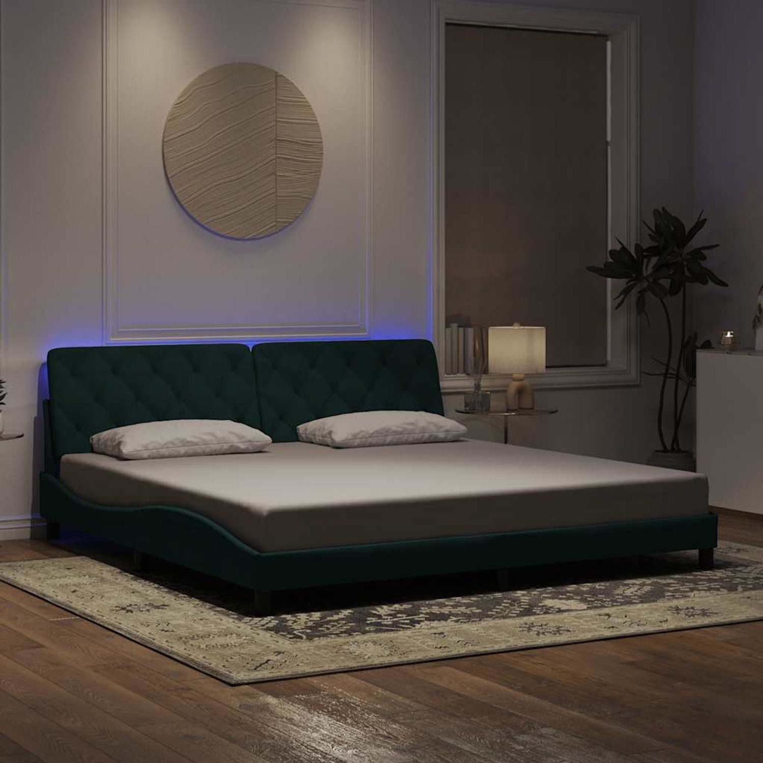 vidaXL Bettgestell mit LED ohne Matratze Dunkelgrün 200x200 cm Samt 3213876 Bild 1