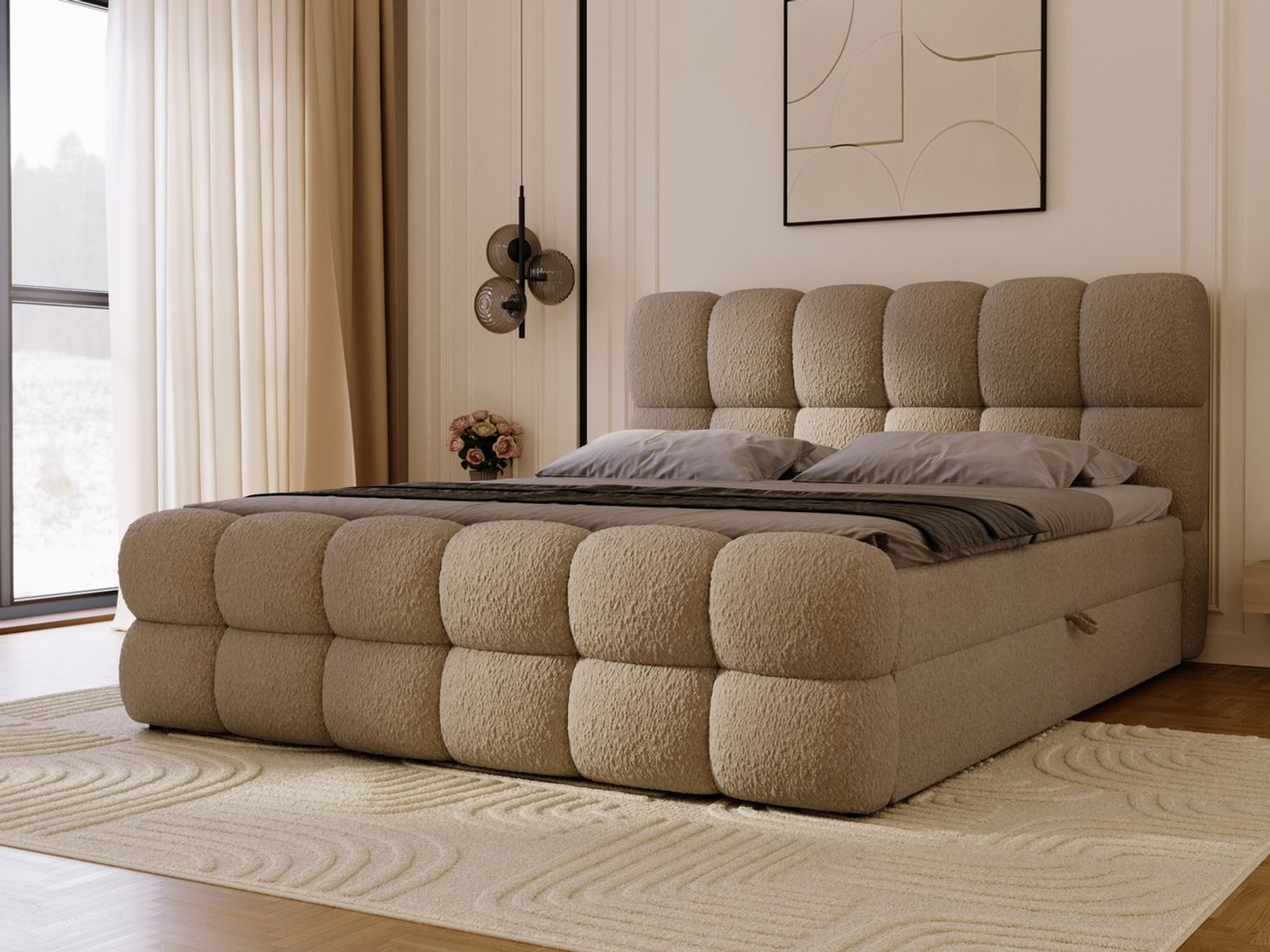 GRAINGOLD Modo Boxspringbett 180x200, mit gepolstertes Kopfteil, Doppelbett mit zwei Bettkästen, Velour-Stoff, Braun Bild 1