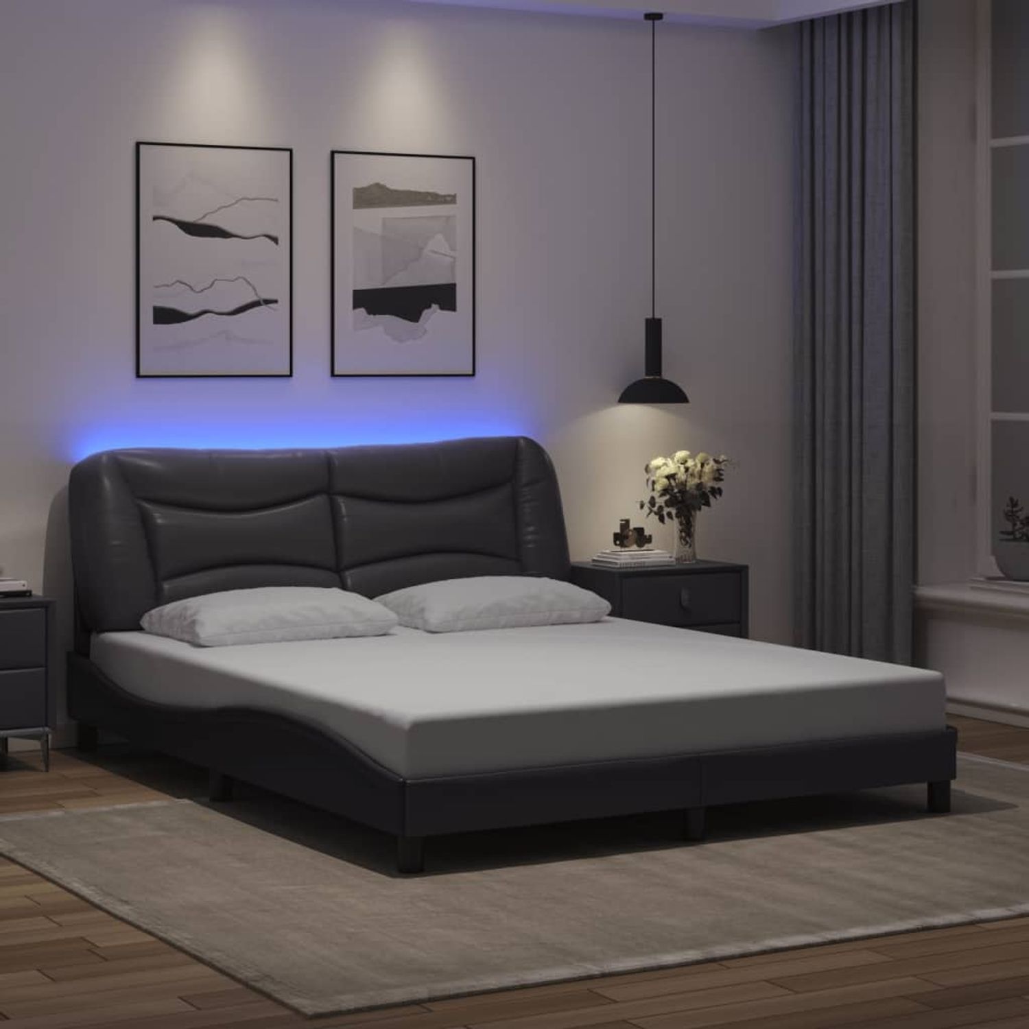 vidaXL Bettgestell mit LED ohne Matratze "Hvar" Grau 160x200 cm 3213944 Bild 1