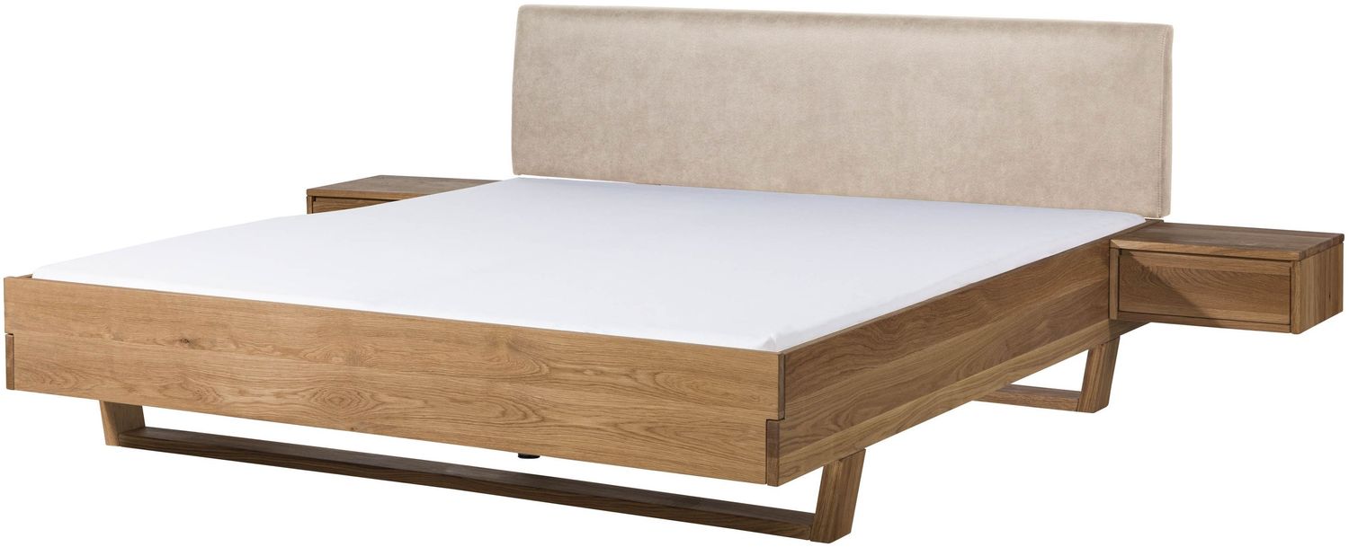 Bett mit Nachttischen Eiche 160x200x85 natur geölt, Kopfteil beige FICHTELBERG #134 Bild 1