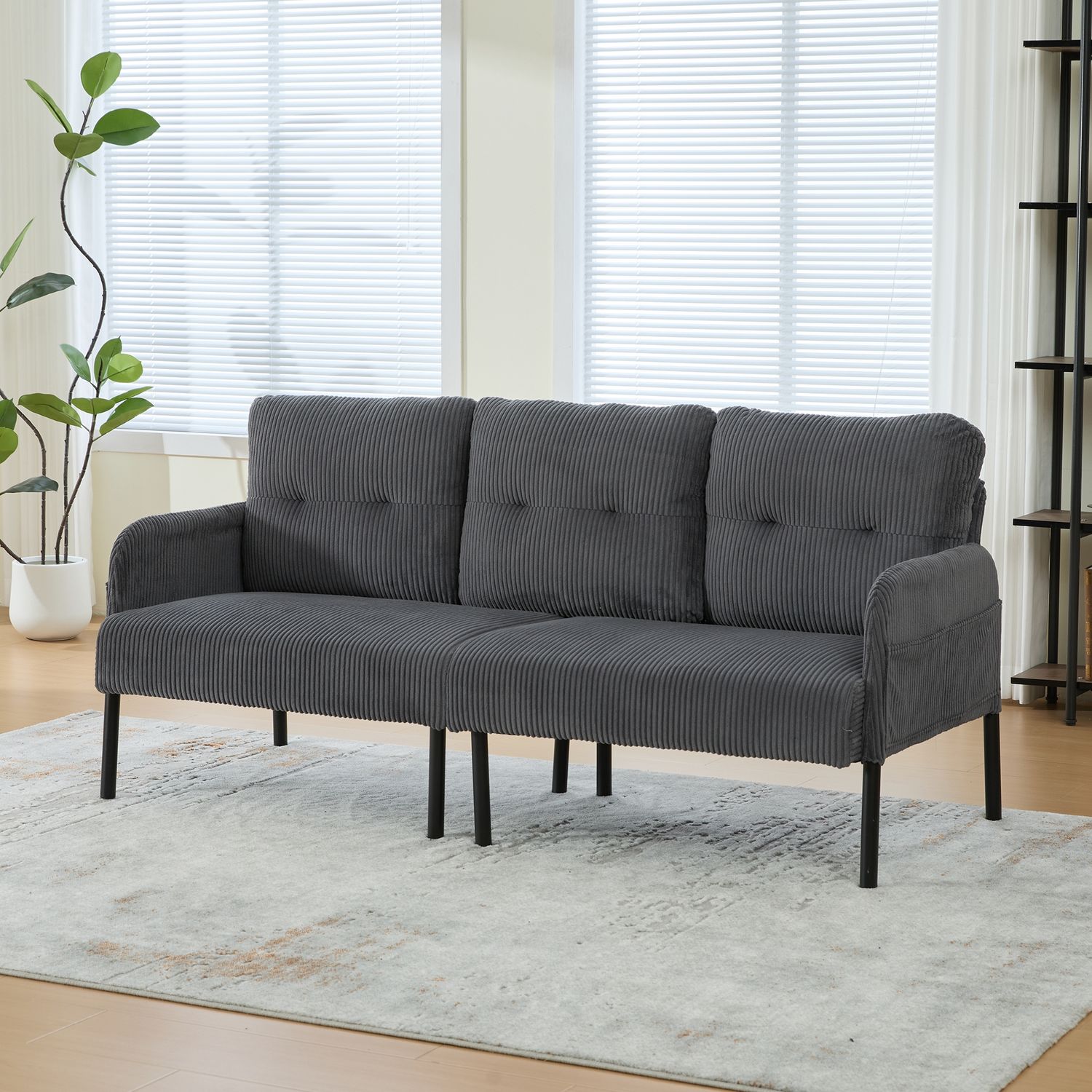 LVHOM 3-Sitzer Sofa mit Metallsockel, Polstersofa mit Seitentaschen, Loungesofa aus Cordstoff, Ergonomisches Stoffsofa, 171x72x80cm Bild 1