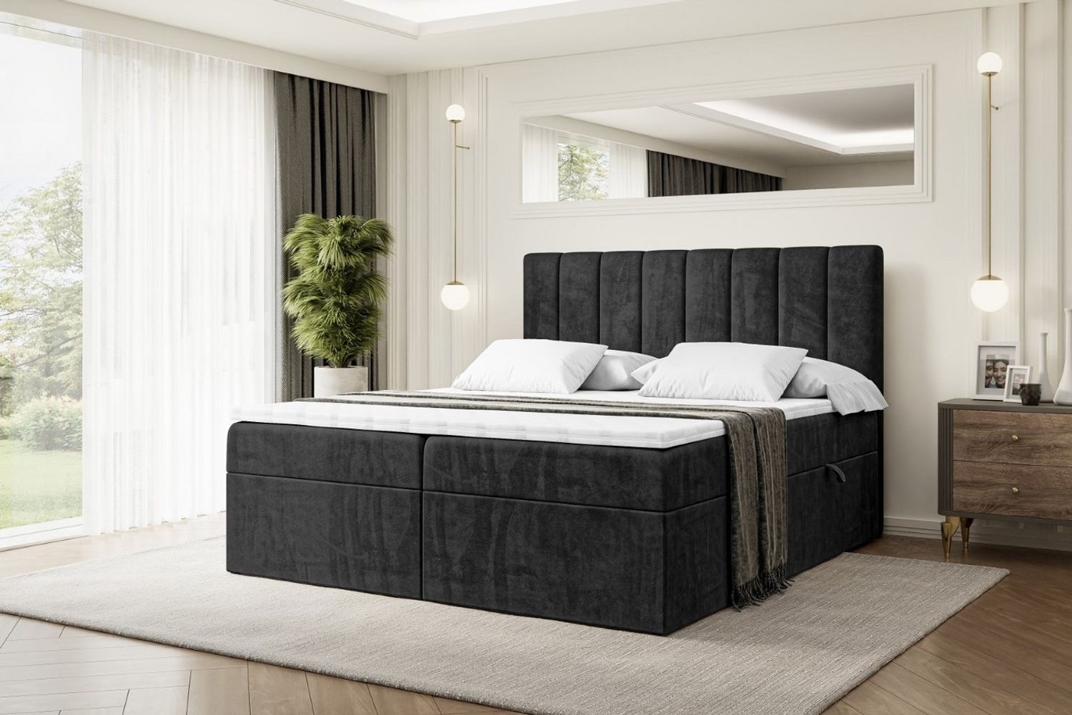 ALTDECOR 'OTTA' Boxbett, Multipocket-Matratze H4, H3 Matratze Bonellfederung, Topper, Kopfteil, H4/Schwarz Casablanca, 160x200 Bild 1