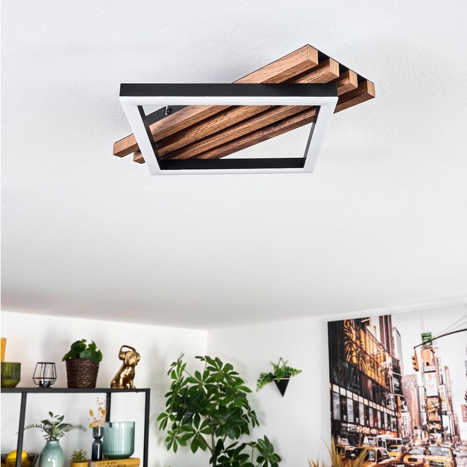 hofstein Deckenleuchte Deckenlampe aus Metall/MDF/Kunststoff in Schwarz/Holzoptik/Weiß, ohne Leuchtmittel, moderne Deckenleuchte, 12 Watt, 3000 Kelvin Bild 1