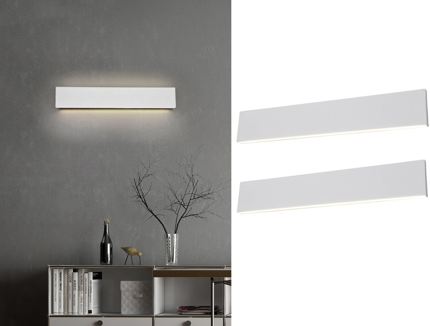 2er Set Flache LED Wandleuchten Up & Down Weiß - 3 Stufen Dimmer, Breite 47cm Bild 1