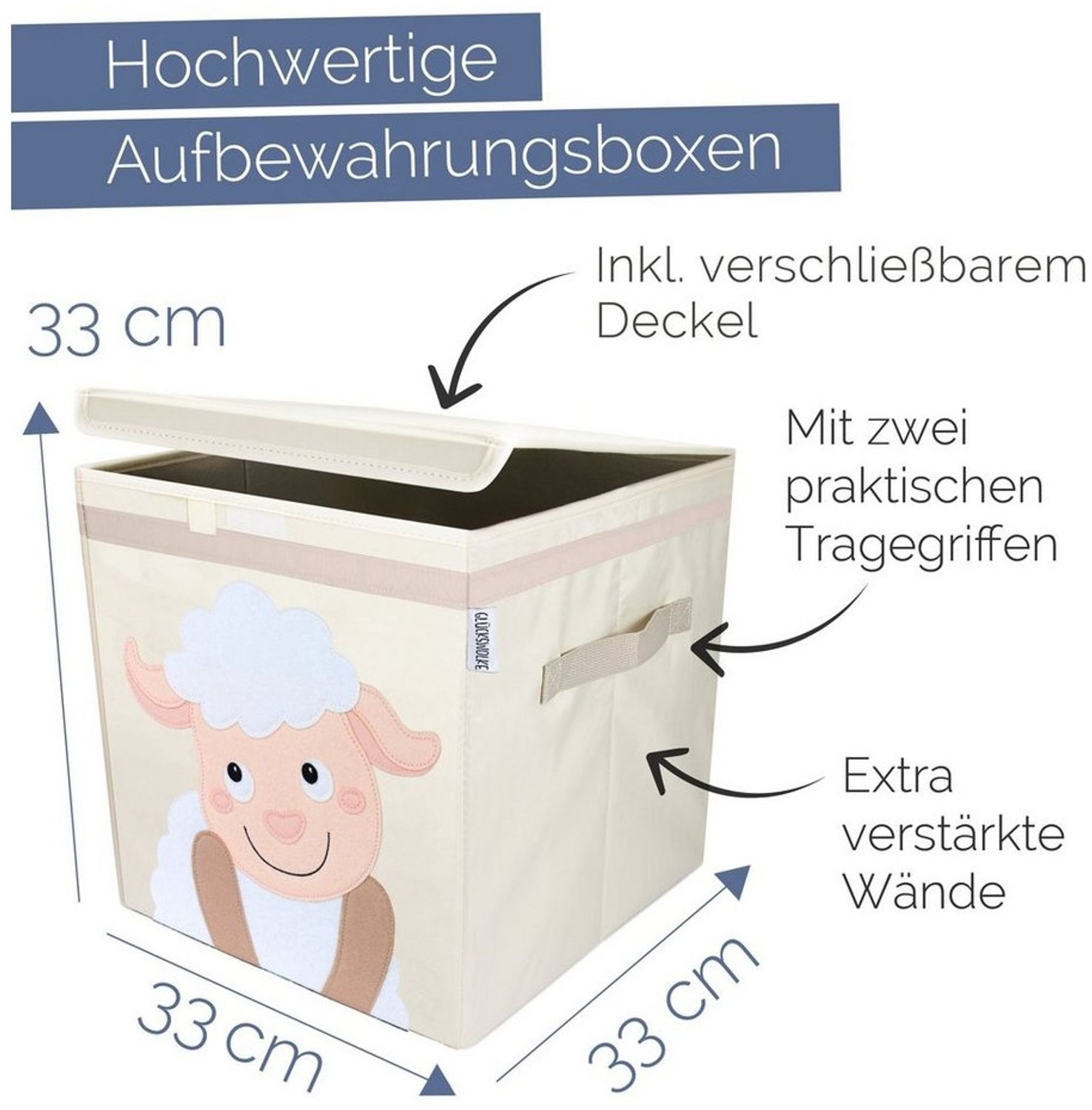 GLÜCKSWOLKE Aufbewahrungsbox Kinder - 15 Motive I Spielzeugkiste mit Deckel für Kinderzimmer (Größe 33x33x33), Boxen zur Aufbewahrung im Kallax Regal I Kiste für Spielzeug Bild 1