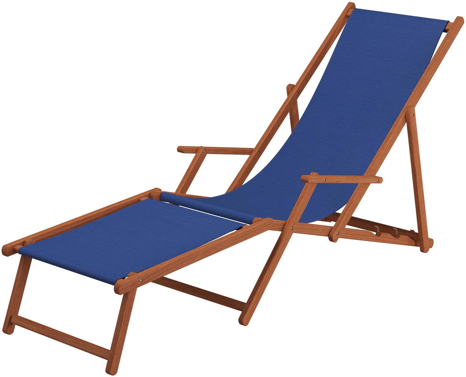 Liegestuhl blau Fußablage Kissen Deckchair klappbar Sonnenliege Holz Gartenliege 10-307 F KD Bild 1