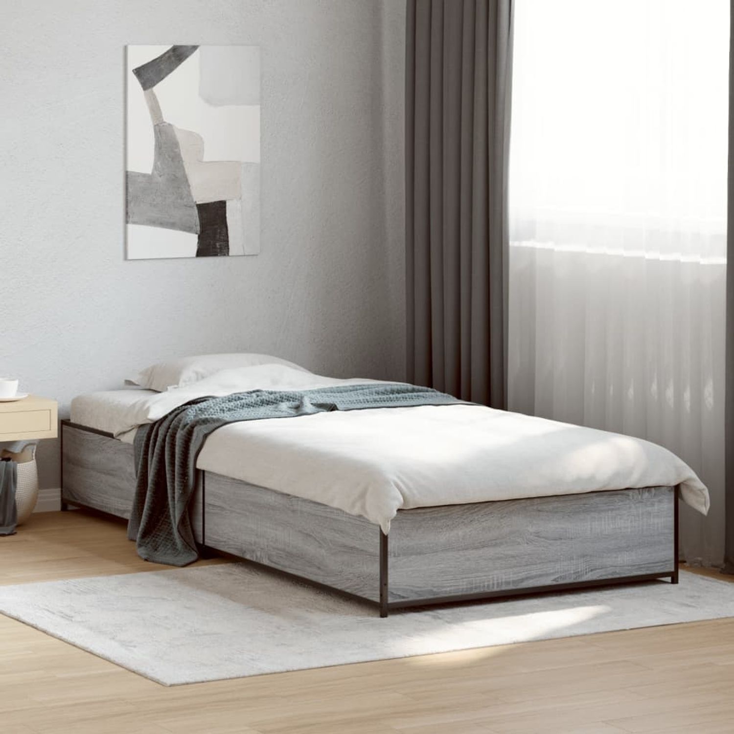 vidaXL Bettgestell Grau Sonoma 90x190 cm Holzwerkstoff und Metall 845119 Bild 1