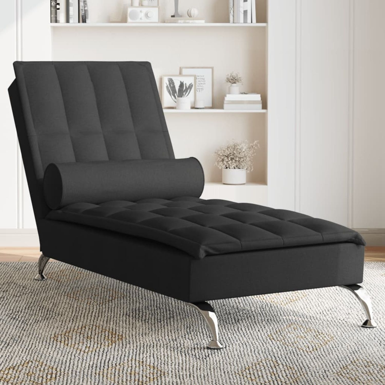 vidaXL Massage-Chaiselongue mit Nackenrolle Schwarz Stoff 379445 Bild 1