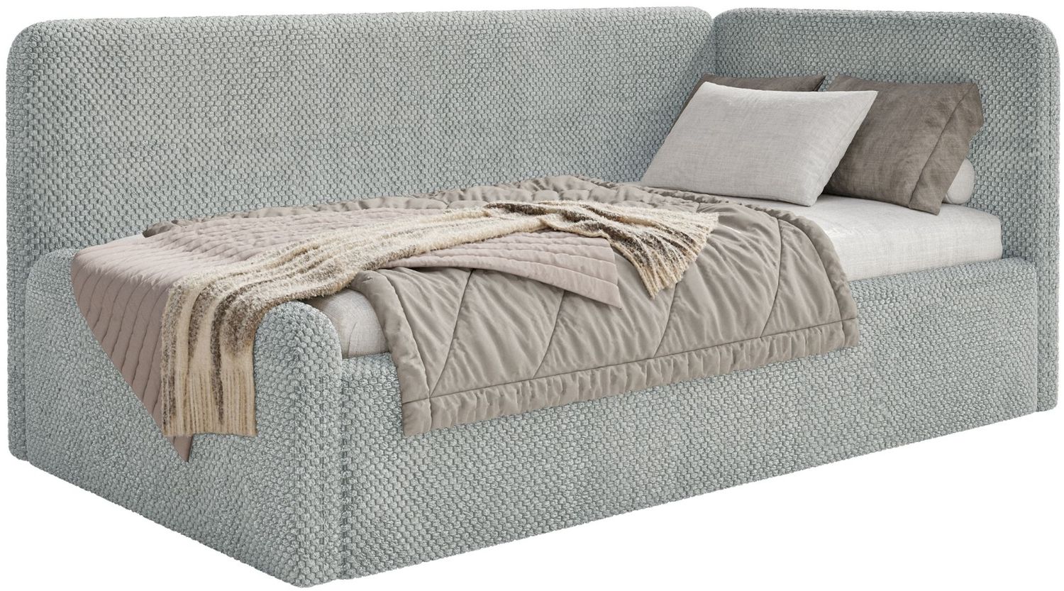 Selsey Fanko – Kinderbett 90x200 cm mit Rausfallschutz, Kopfteil rechts, Plüsch, Grau Bild 1