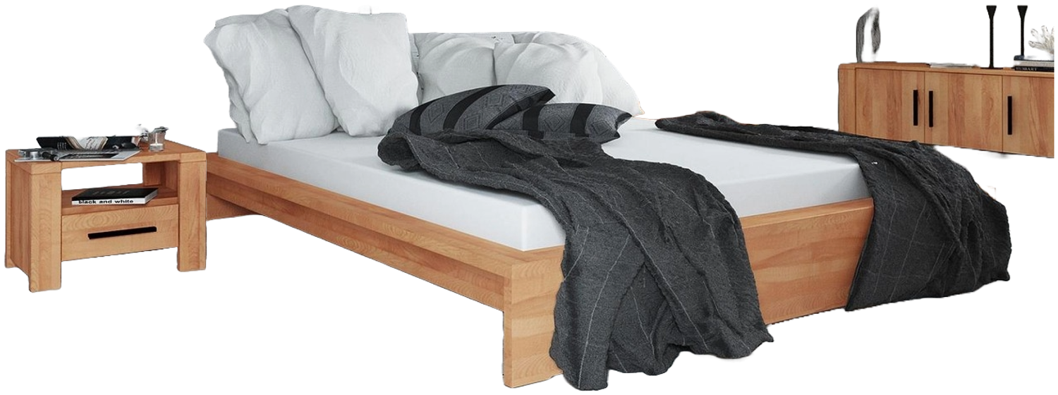 Bett Lubic 3 aus Kernbuche massiv 100x200 ohne Kopfteil mit Holzfußgestell Bild 1
