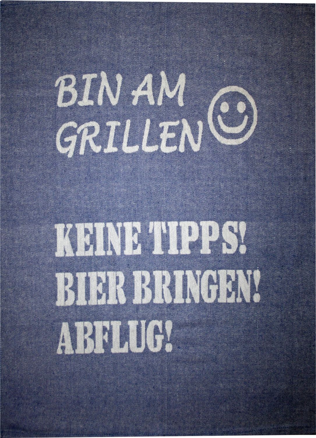 Geschirrtuch Bin am Grillen Bauwolle 50 x 70 cm blau weiß Bild 1