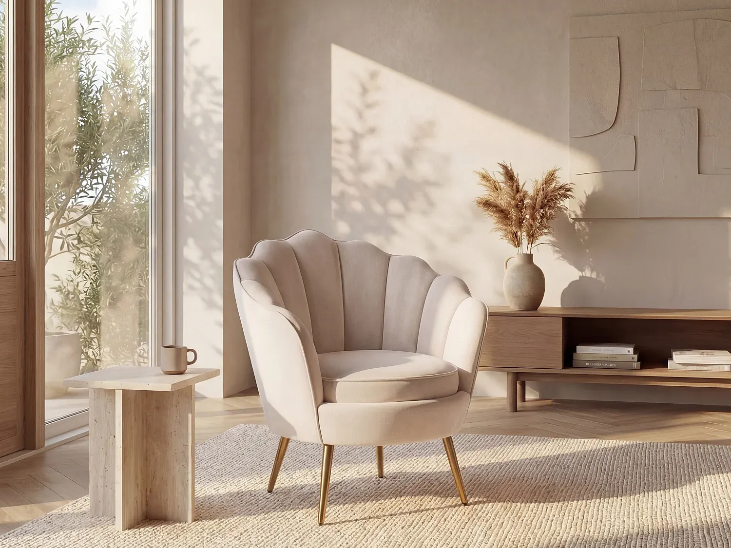 Vente-unique - LALEA Sessel SamtStoff Beige - B 73 cm x H 88 cm x L 76 cm Bild 1