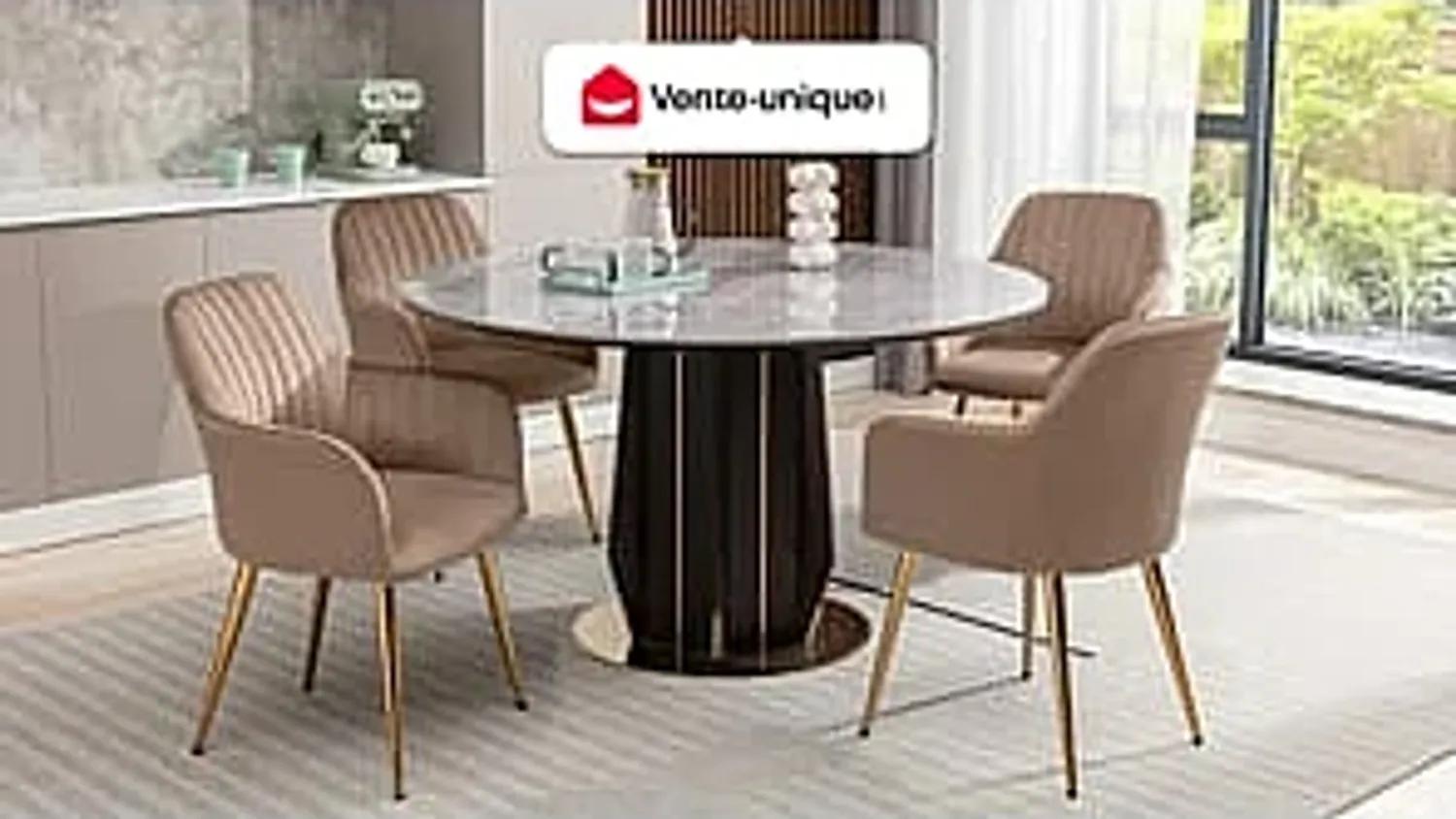 Vente-unique - ELEANA Stuhl Samt Beige - B 59 cm x H 82 cm x L 58 cm Bild 1