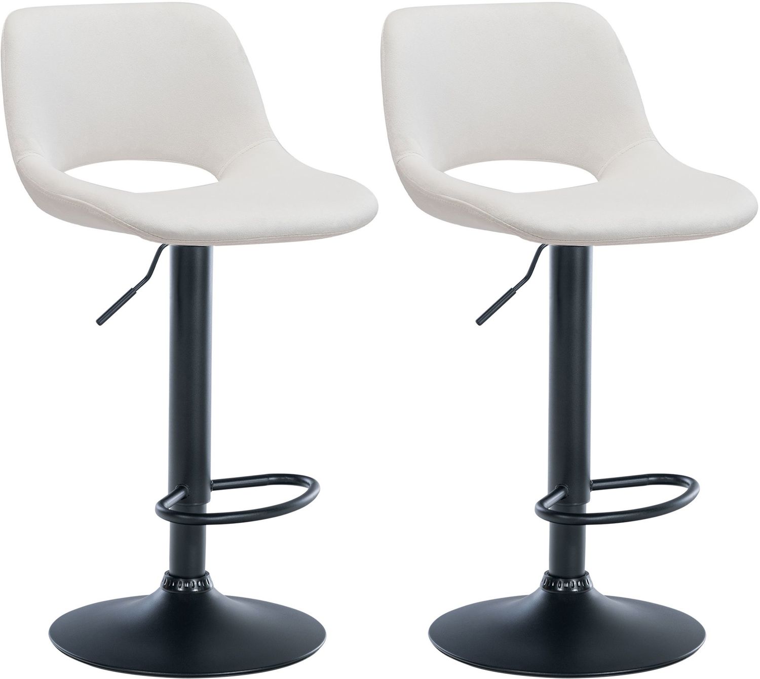 CLP 2er Set Barhocker Camden Samt drehbar und höhenverstellbar,creme Metall matt schwarz Bild 1