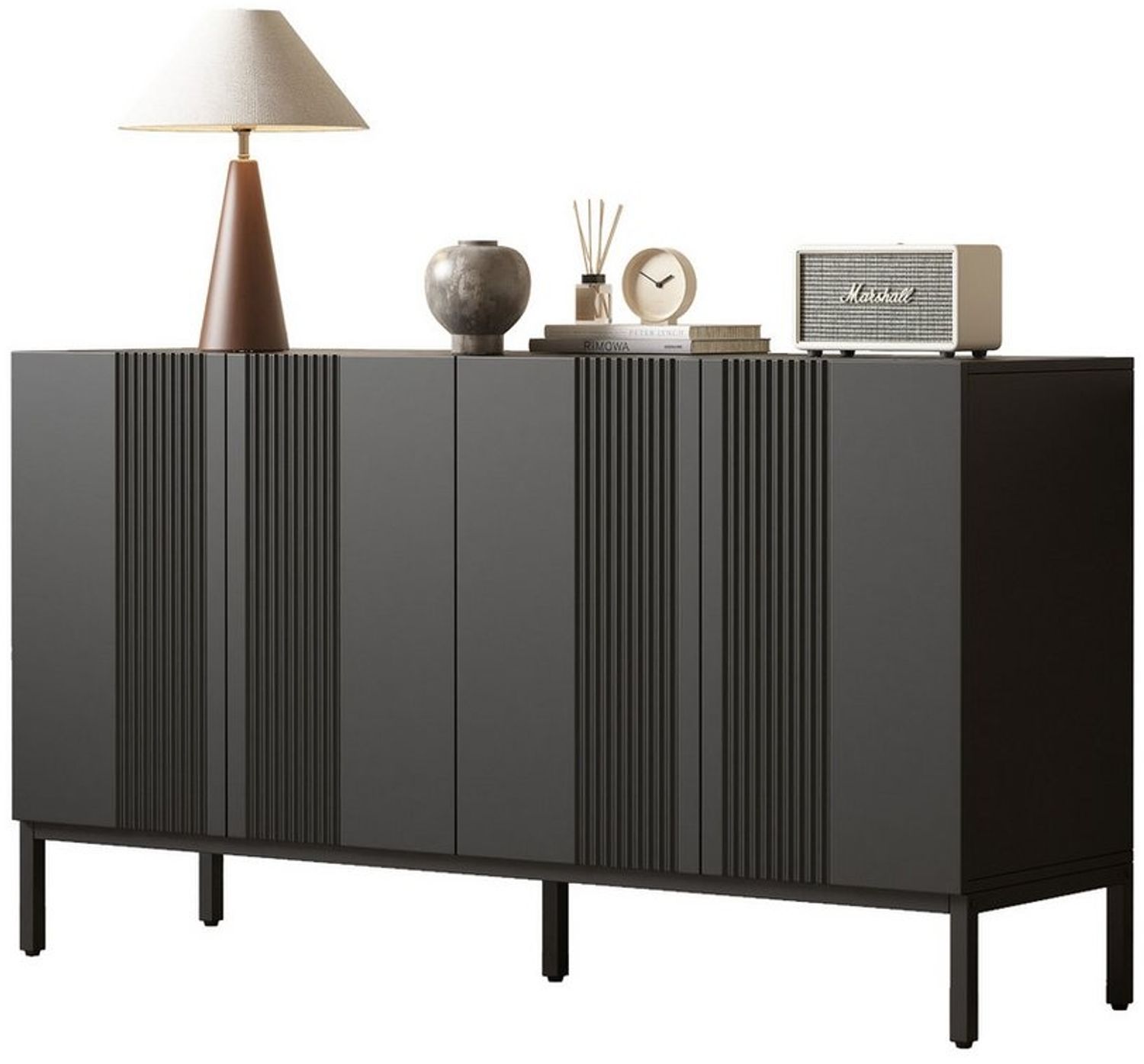 Thanaddo Sideboard Sideboard mit 4 Rattantüren,Linie Buffetschrank, Mehrzweckschrank. Bild 1